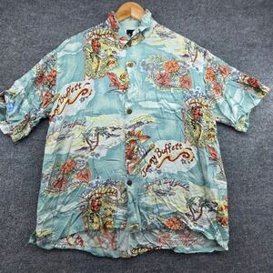Mens Jimmy Buffett Hawaiian Shirt Beach Tropical Print Short Sleeve Size M